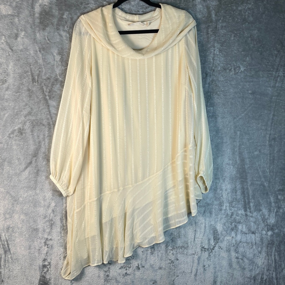 Soft Surroundings Tunic Women XL Cream Very Good Asymmetrical Cowl Neck Stripe